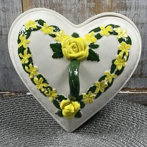 Vintage Pink Ceramic Porcelain Heart Shape Trinket Box With Lid Cottagecore